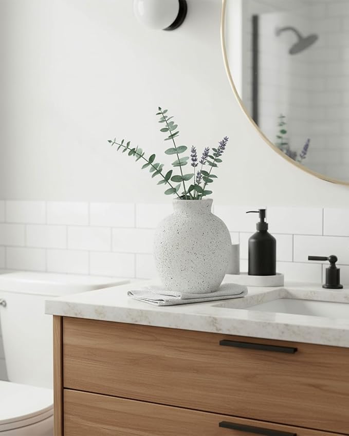 6.1 Inch White Ink Dot Vase, Rustic Ceramic Vase for Home Decor, Farmhouse Decorative Flower Vase for Living Room,Entryway, Table Centerpiece, Perfect for Pampas Grass, Eucalyptus