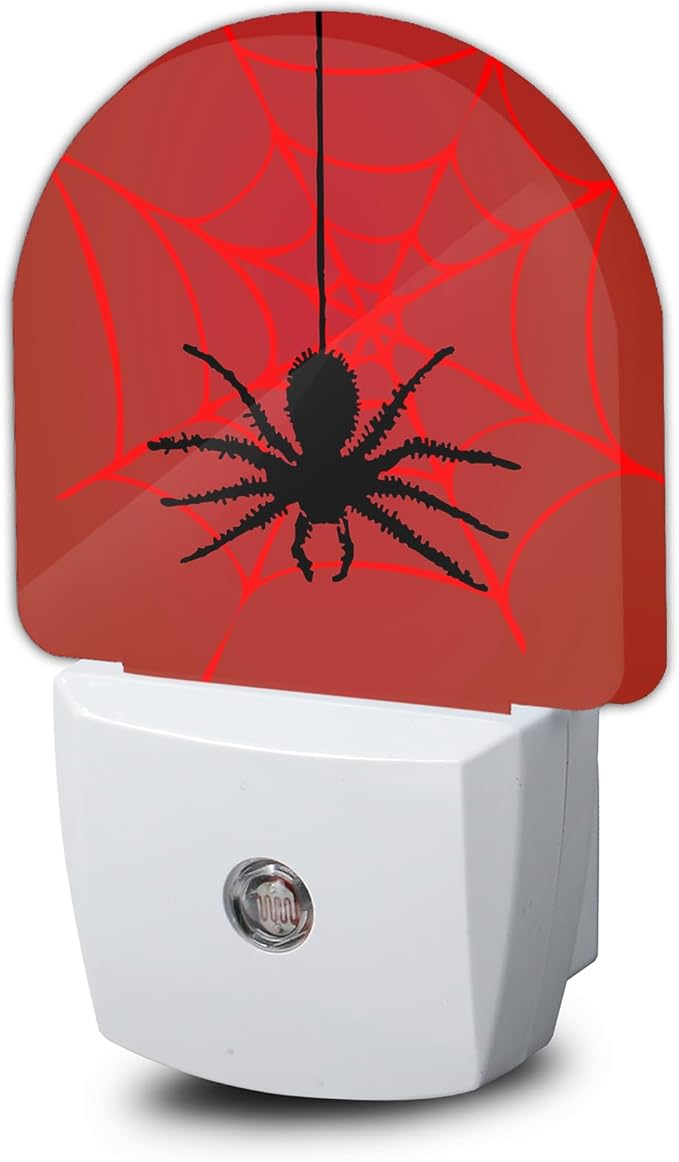 Red Spider Night Light,Spider Web Night Lights Plug into Wall with Dusk to Dawn Sensor,Lamp for Bedroom Bathroom Hallway Nightlight for Women Girls