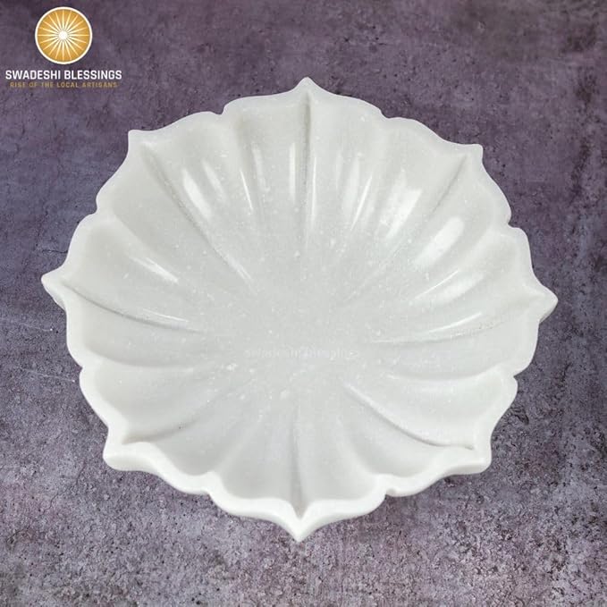 SWADESHI BLESSINGS HandCrafted Marble Lotus Bowl/Organic Modern Home Decor Bowl/Fruit Bowl/Vintage Ring Dish/Decorative Flower Dish/HouseWarming Gifts/Wedding Gifts/Urli (6 Inches)