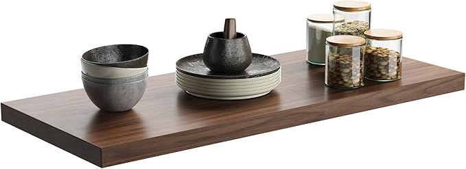 Wall Shelf Set of 1, Walnut Floating Shelves 30 in W x 10 in D x 1 in H, Wooden Floating Wall Shelf with Invisible Brackets for Living Room/Bedroom/Bathroom/Kitchen Storage and Decor