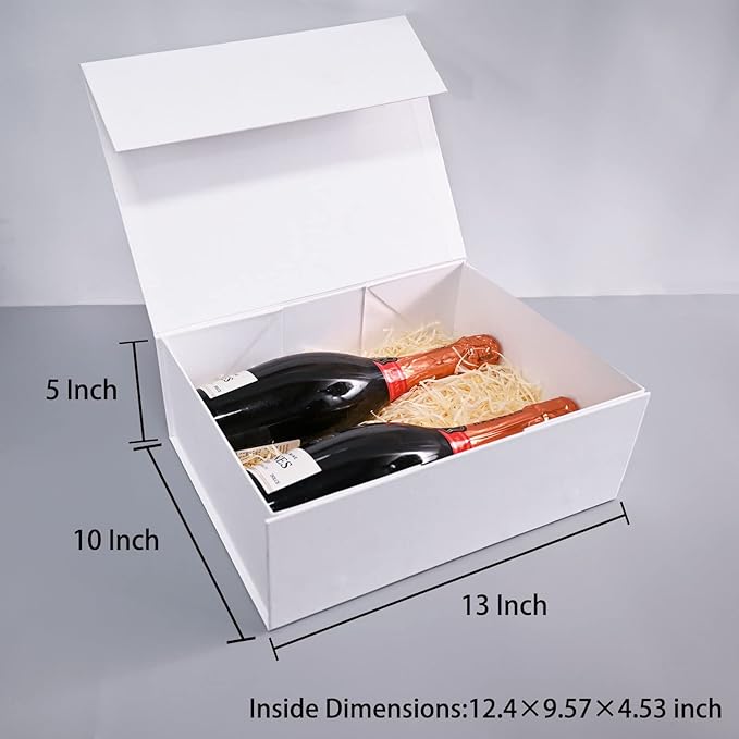 LIFELUM White Gift Boxes with Lids Bulk for Presents 5 Pack Gift Boxes 13.85 x 8.35 x 4.45 inch Large Gift Box Contains Card,Sticker,Ribbon, Shredded Paper Filler for Anniversary, Weeding Gifts