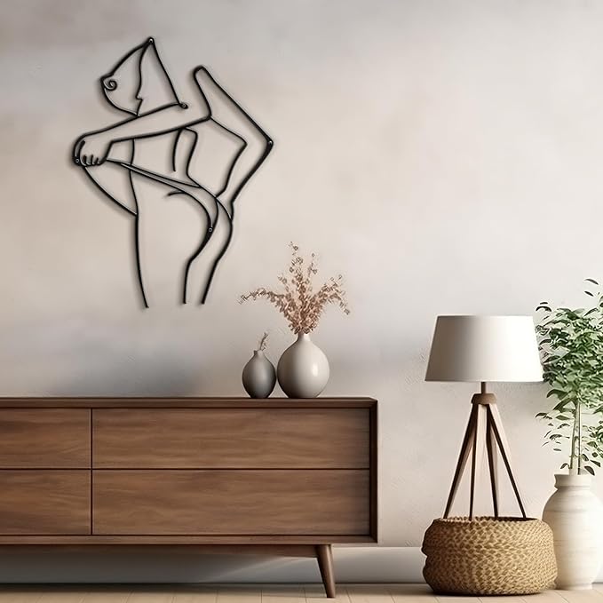SIGNLEADER Metal Wall Art Decor Woman Body Outline Modern Abstract Wall Sculpture Hangings Home Decoration for Living Room, Bedroom, Bathroom, Kitchen, Outdoor - 18" Black