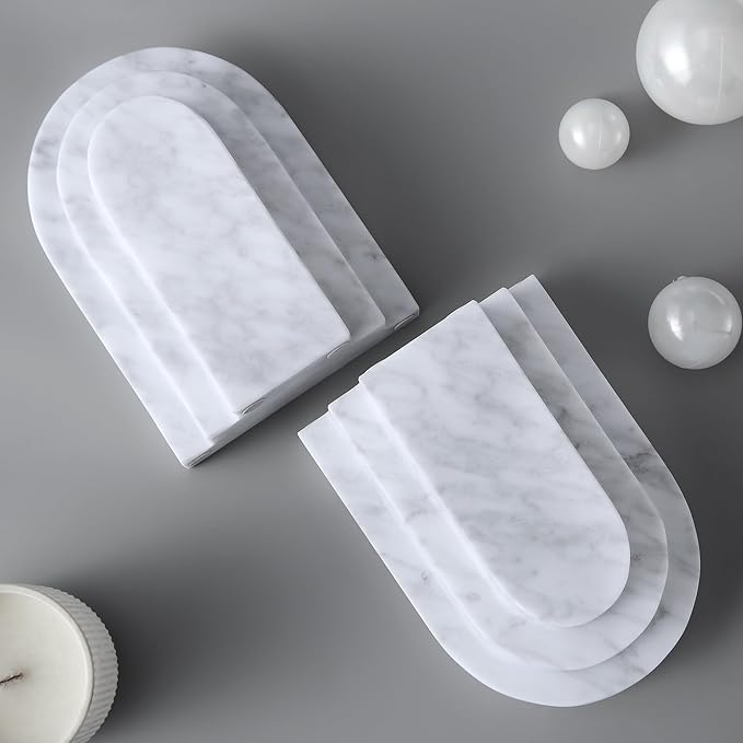 BUICCE Modern Book Ends for Shelves Nature Marble Decorative Bookends Heavy Duty Bookshelf Holder for Office Desk Decoration (White)