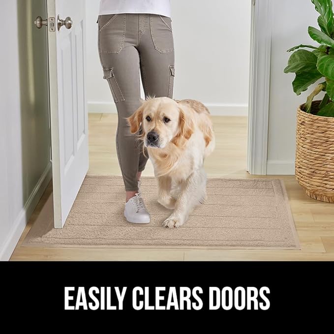 GORILLA GRIP Dirt Grabber Mesh Doormat, Low-Profile, Stain and Fade Resistant Heavy Duty Quick Dry Striped Doormats, Mats for Indoor or Outdoor Entry, Shoe Scraper, Garage Entrance Mat, 35x23, Beige