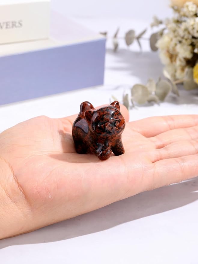 Jovivi Natural Red Obsidian Crystal Cat Statue Home Decor Carved Gemstone Cats Figurine Collectibles Pocket Sculpture Pet Memorial Decorative Ornament Gift for Cat Lovers