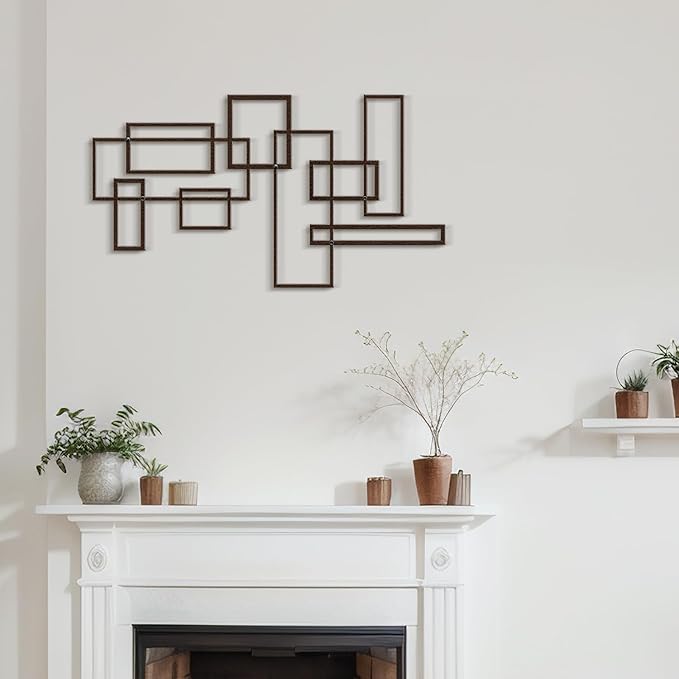SIGNLEADER Metal Wall Decor Rectangles Composition Minimalist Modern Luxury Wall Sculpture Hangings 3D Statue Home Decoration for Living Room, Bedroom, Bathroom, Kitchen, Fireplace, Office - 24" Bronze