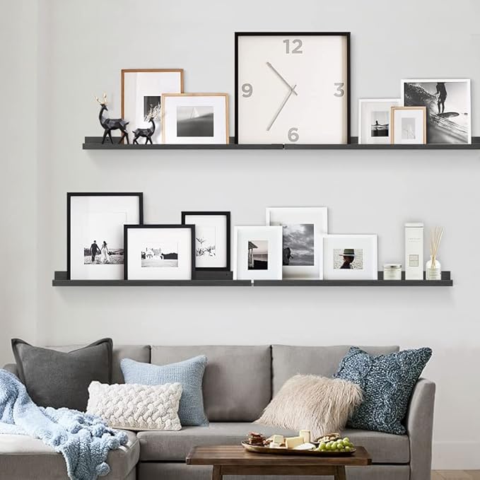 Forbena Black Picture Ledge Shelf 4-Pack, 36 Inch Floating Shelves for Wall with Lip Edge, Extra Long Wood Hanging Wall Shelf for Living Room Bedroom Office Classroom Library Books Photo Frames Decor