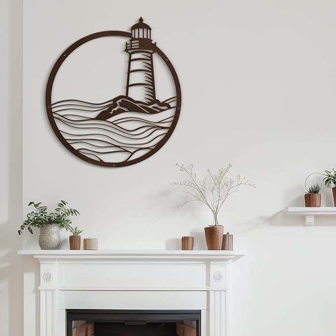SIGNLEADER Metal Wall Art Decor Sea Lighthouse Minimalist Modern Abstract Wall Sculpture Hangings Home Decoration for Living Room, Bedroom, Bathroom, Kitchen, Outdoor - 18" Bronze