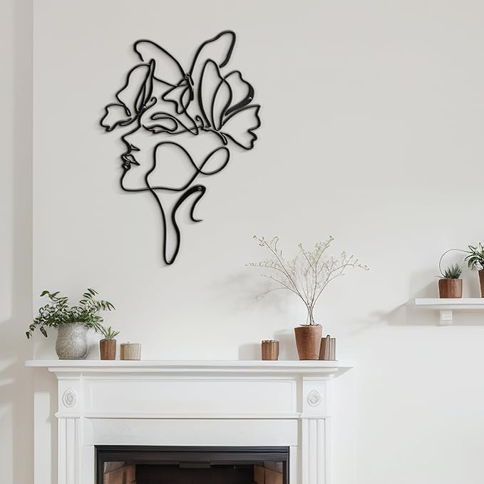 SIGNLEADER Metal Wall Art Decor Abstract Line Women Face Modern Abstract Wall Sculpture Hangings Home Decoration for Living Room, Bedroom, Bathroom, Kitchen, Outdoor - 18" Black