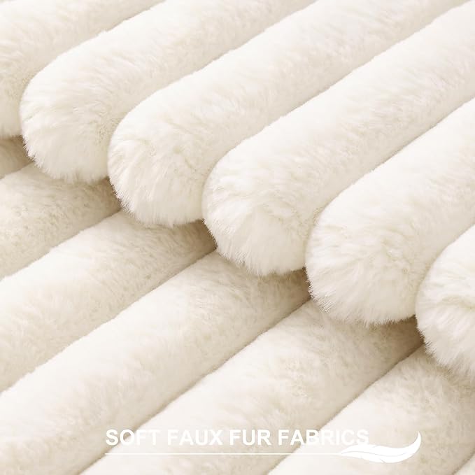 Pallene Faux Fur Plush Spring Throw Pillow Covers 26x26 Set of 2, Luxury Soft Fluffy Striped Decorative Pillow Covers for Sofa, Couch, Living Room, Cream White