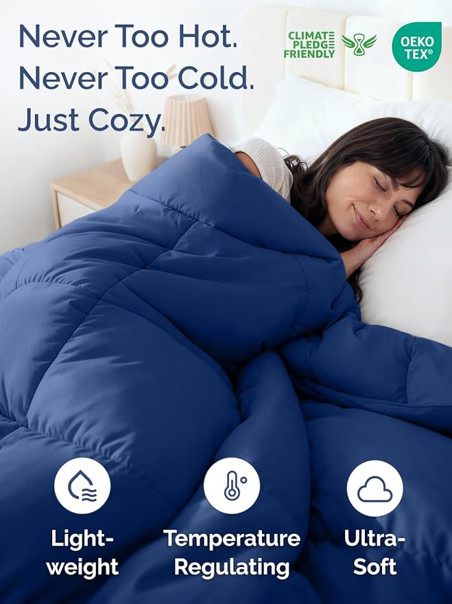 King Size, Blue & Light Blue Reversible Alternative Down Comforter - Warm Lightweight Breathable Hotel Quality Bedding Set - All Season Fluffy Cozy Oversized Cooling Microfiber Duvet Insert Comforter