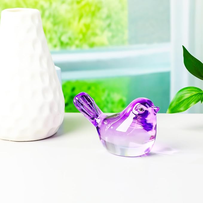 YWHL Handmade Crystal Purple Bird Figurines, Animals Gifts for Birds Lovers Women Men, Art Glass Birds Collectible for Home Decor, Desk Table Home Office Decoration