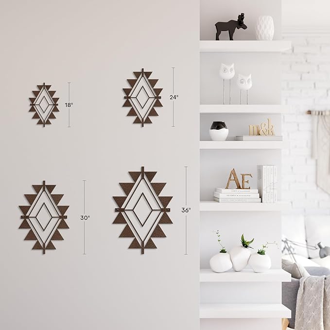 SIGNLEADER Metal Wall Decor Triangle Composition Minimalist Modern Luxury Wall Sculpture Hangings 3D Statue Home Decoration for Living Room, Bedroom, Bathroom, Kitchen, Fireplace, Office - 24" Bronze