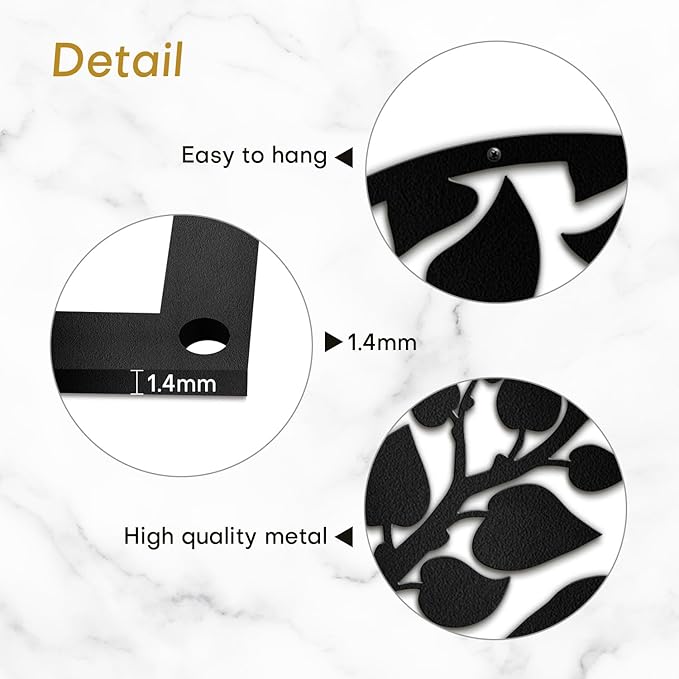 SIGNLEADER Metal Wall Art Decor Birds Tree Circular Frame Minimalist Modern Abstract Wall Sculpture Hangings Home Decoration for Living Room, Bedroom, Bathroom, Kitchen, Outdoor - 18" Black