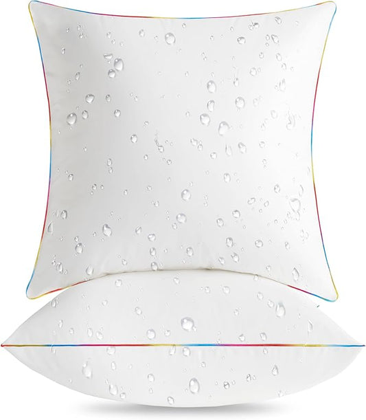 LEBO 26 x 26 Outdoor Waterproof Pillow Inserts - TPU Coated, Soft Fluffy Down Alternative Decorative Pillows for Patio Couch Sofa - White, Pack of 2