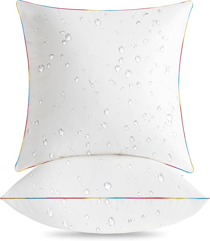 LEBO 24 x 24 Outdoor Waterproof Pillow Inserts - TPU Coated, Soft Fluffy Down Alternative Decorative Pillows for Patio Couch Sofa - White, Pack of 2