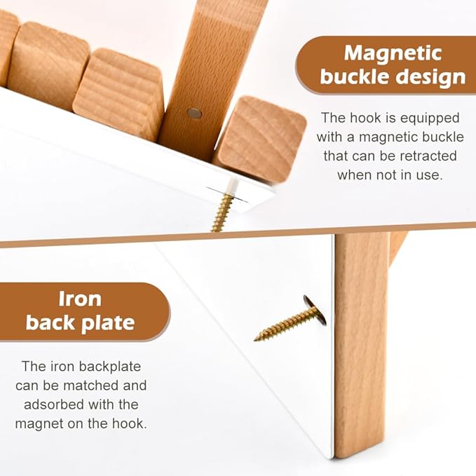 Coat Rack Wall Mount with Key Holder,Coats Racks Hanger with 9 Retractable Hangers, Piano Coa t Rac k for Hanging Coats Keys Hats Towels Bags, Space-Saving Entryway Coat Rack