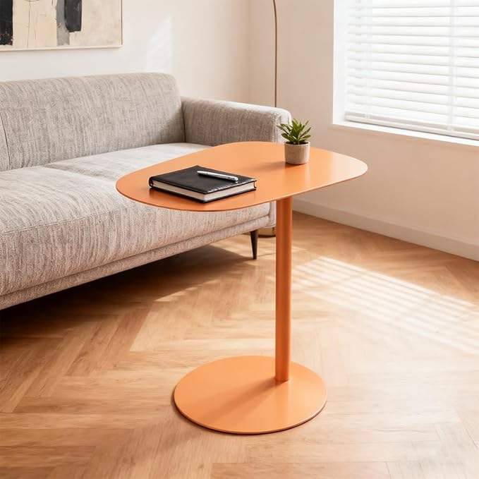 C Shaped Side Table End Coffee Tables, Aesthetics Minimalist Accent Tables, Multifunction Oval Metal Side Tables for Living Room Bedroom Sofa Balcony Couch Patio Yard Garden Indoor & Outdoor