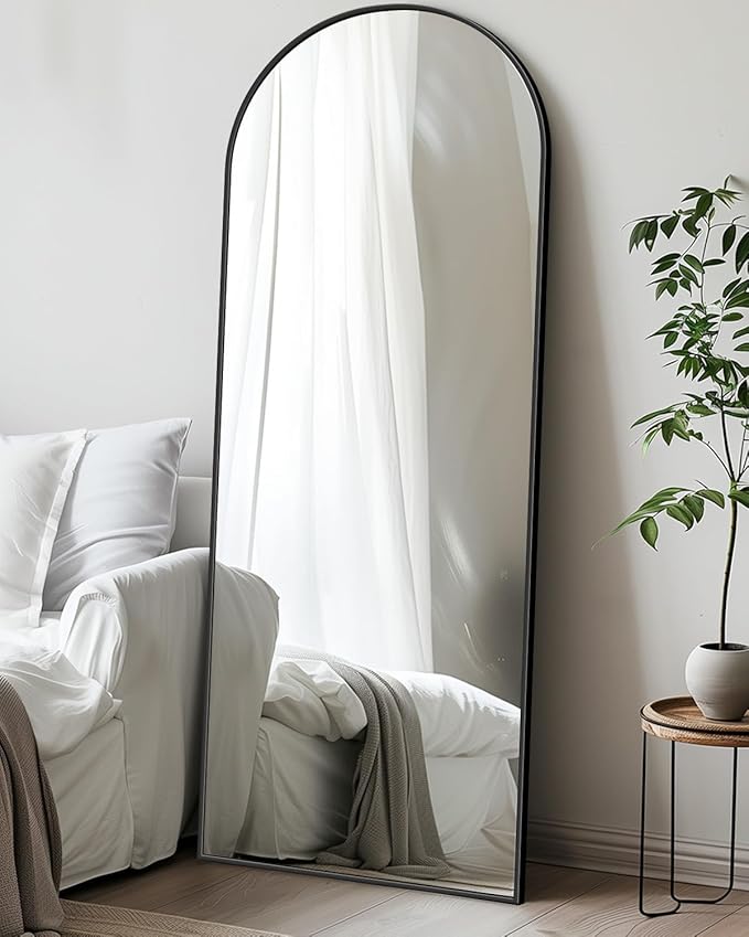 Antok Full Length Mirror, 58"x18" Arched Floor Mirror, Mirror Full Length with Stand, Wall Mounted Mirrors for Living Room Bedroom, Black