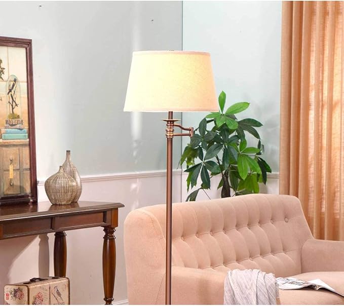 Brightech Caden LED Floor Lamp - Tall Standing Lamp with Swing Arm for Living Rooms & Offices - Industrial Bronze