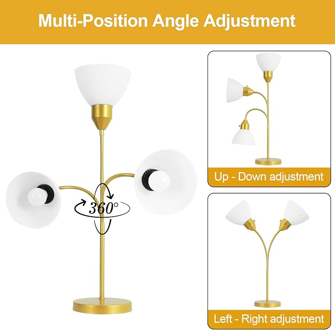 LED Desk Lamp for Home Office, 3 Levels Dimmable Reading Light, Flexible Table Lamp for Bedside Office, Rotary Switch Control, Desk Lamp for College Dorm Study Lamp, Bulb Included, Gold
