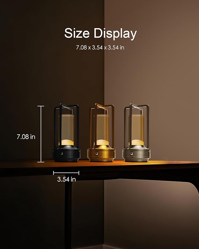 Set of 2 Cordless Table Lamps, LED Rechargeable Battery Operated Desk Lamps with 3 Color Stepless Dimmable, Small Light Portable for Outdoor Patio Bar Restaurants Bedroom Bedside (Gold)