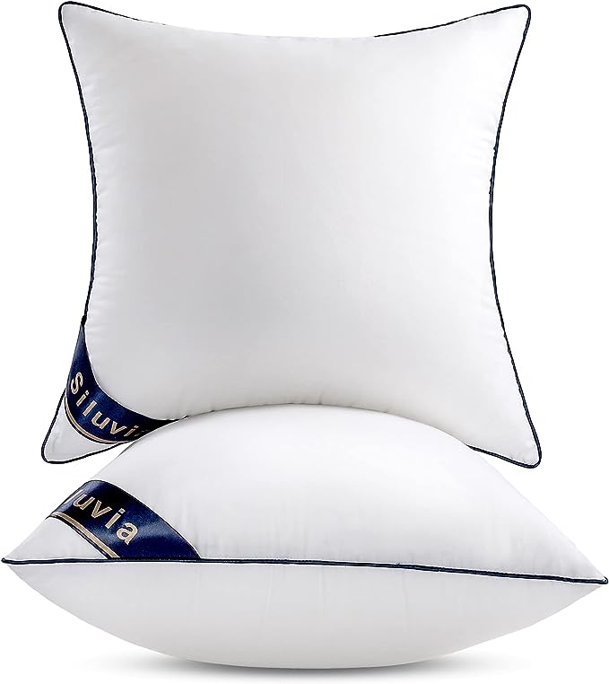 Siluvia 18"x18" Pillow Inserts Set of 2 Decorative Square Throw 18" Pillows with 100% Cotton Cover for Sofa, Couch, and Bed - White