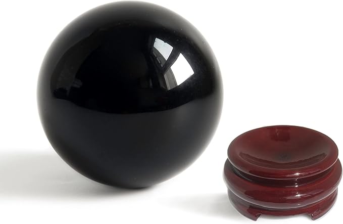 Mina Heal Black Obsidian Crystal Ball for Meditation, Divination, and Feng Shui – Large Obsidian Sphere for Décor