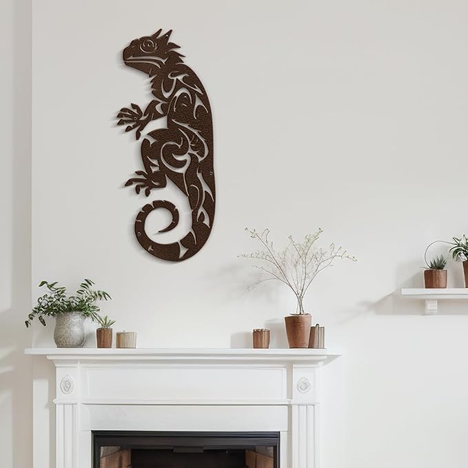 SIGNLEADER Metal Wall Art Decor Lizard Minimalist Modern Abstract Wall Sculpture Hangings Home Decoration for Living Room, Bedroom, Bathroom, Kitchen, Outdoor - 18" Bronze