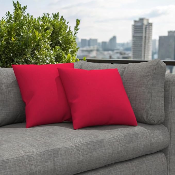 Covers & All Sunbrella Indoor/Outdoor Throw Pillows, Square Throw Pillows Inserts with Covers Set of 2 (Flagship Ruby, 16x16)