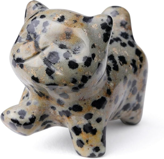 Jovivi Natural Dalmation Spot Jasper Crystal Cat Statue Home Decor Carved Gemstone Cats Figurine Collectibles Pocket Sculpture Pet Memorial Decorative Ornament Gift for Cat Lovers