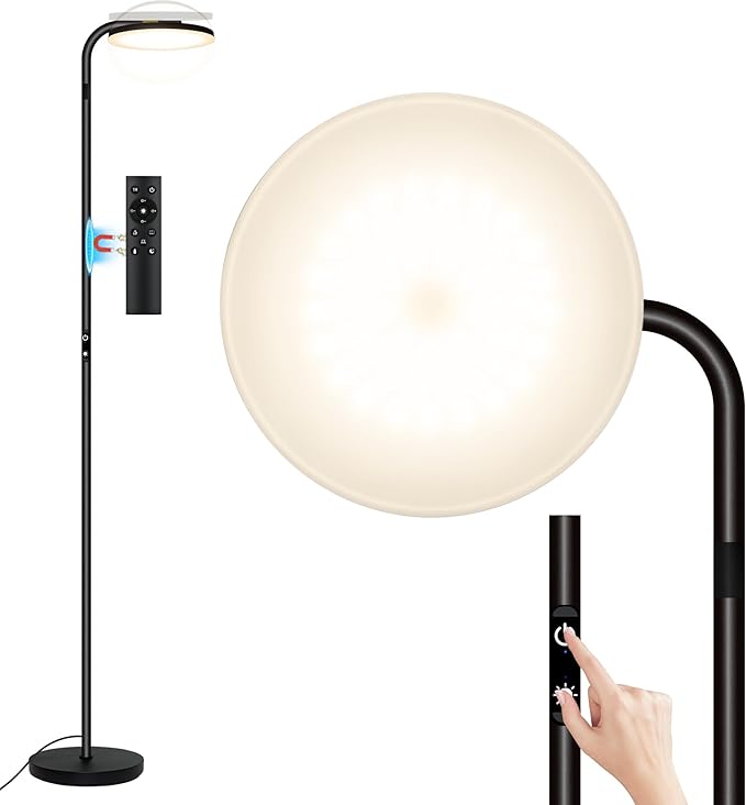 Floor Lamps for Living Room, 36W/2600LM Super Bright LED Floor Lamp with Remote and Touch Control, Stepless Dimmable 69" Tall Standing Lamp with 350° Rotating Head for Bedroom Office