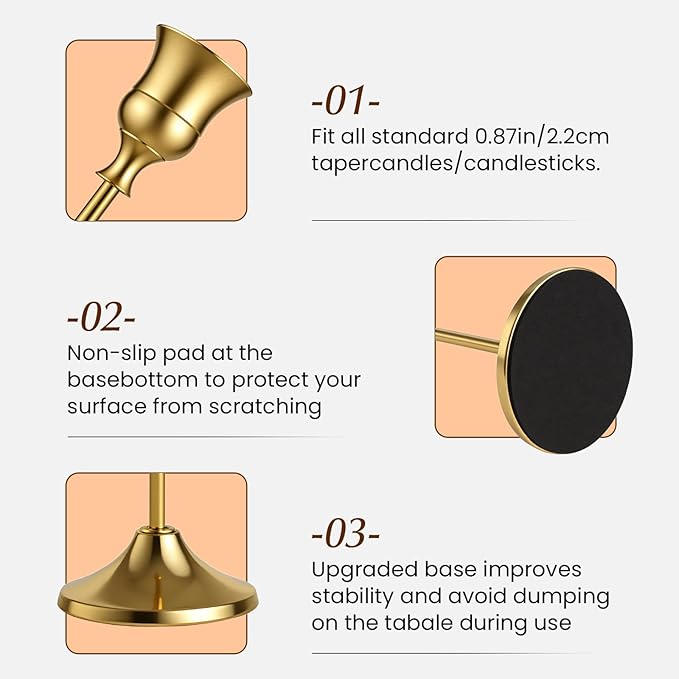 Gold Candle Holders Set -30pcs Taper Candle Holder for Candlesticks, Tall Metal Candlestick Holders for Table Centerpiece, Home Decor, Fits 3/4 Inch Thick Candles (Gold, 10 Sets(30 Pcs))