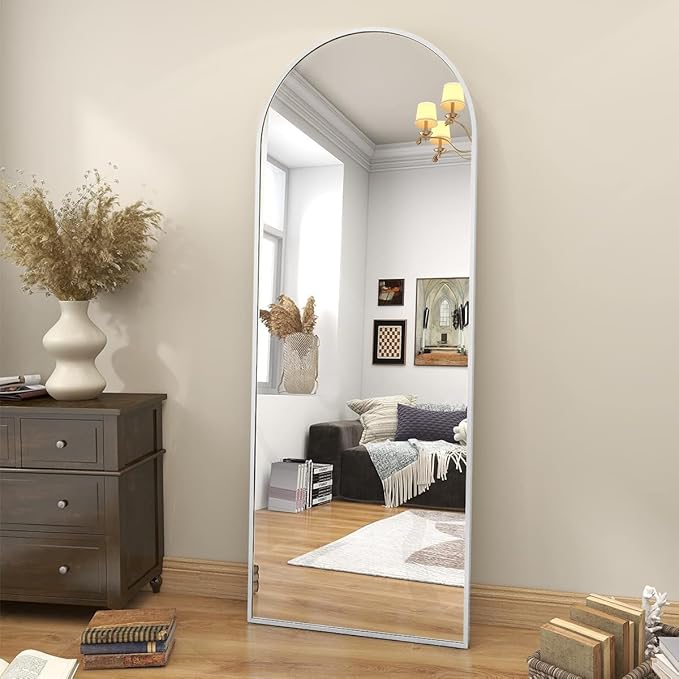 BEAUTYPEAK 64"x21" Full Length Mirror, Arch Full Body Floor Mirror, Wall Mirrors Hanging or Leaning Arched-Top with Stand for Bedroom, Dressing Room, Living Room, Silver