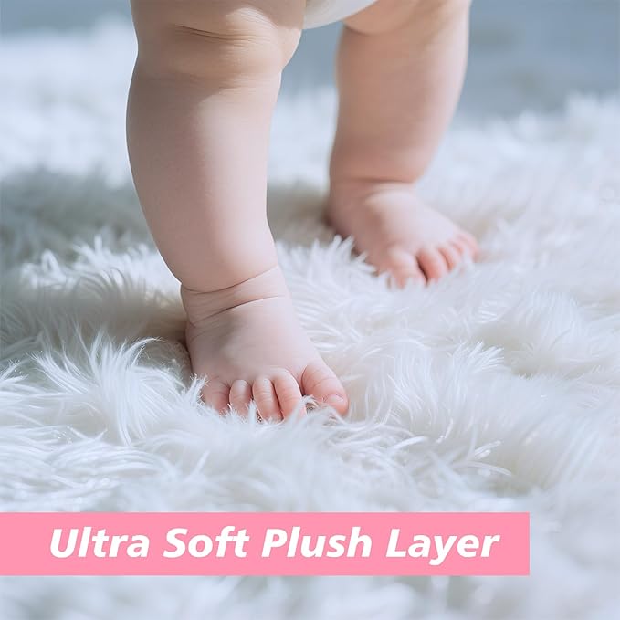 Shag Area Rug for Bedroom 4x6,White Fluffy Area Rugs for Living Room,Soft Fuzzy Rug Non-Shedding Indoor Plush Carpet for Kids Bedroom Nursery Dorm Home Decor