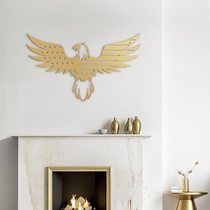 SIGNLEADER Metal Wall Art Decor Eagle Wearing American Flag Minimalist Modern Abstract Wall Sculpture Hangings Home Decoration for Living Room, Bedroom, Bathroom, Kitchen, Outdoor - 18" Gold