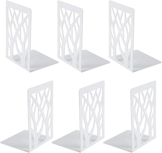 MSDADA Bookends, Book Ends for Shelves, Bookends for Office, Book Ends for Heavy Books, Book Shelf Holder Stand Home Decorative，Metal Bookend Supports, Book Stoppers, White(3 Pairs)