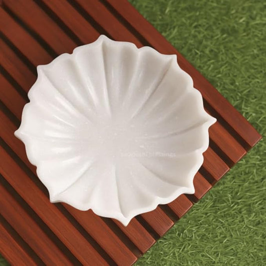 SWADESHI BLESSINGS HandCrafted Marble Lotus Bowl/Organic Modern Home Decor Bowl/Fruit Bowl/Vintage Ring Dish/Decorative Flower Dish/HouseWarming Gifts/Wedding Gifts/Urli (7 Inches)