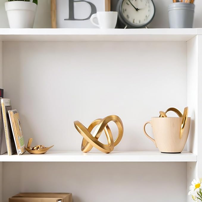 Gold Knot Decor for Coffee Table Book,Chain Link Decor for Bookshelf Entry Table TV Stand,Knot Sculpture for Home Living Room,Accent Decoracions para sala,adornos para sala Modernos