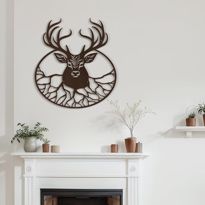 SIGNLEADER Metal Wall Art Decor Deer with Antlers Minimalist Modern Abstract Wall Sculpture Hangings Home Decoration for Living Room, Bedroom, Bathroom, Kitchen, Outdoor - 18" Bronze