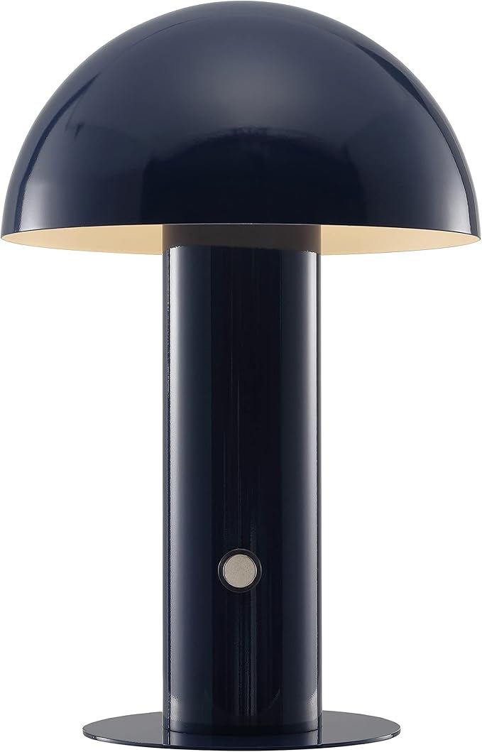 JONATHAN Y JYL7115E Boletus 10.75" Contemporary Bohemian Rechargeable/Cordless Portable Iron Integrated LED Mushroom Table Lamp Modern, Coastal Bedside Desk Nightstand Lamp, Navy