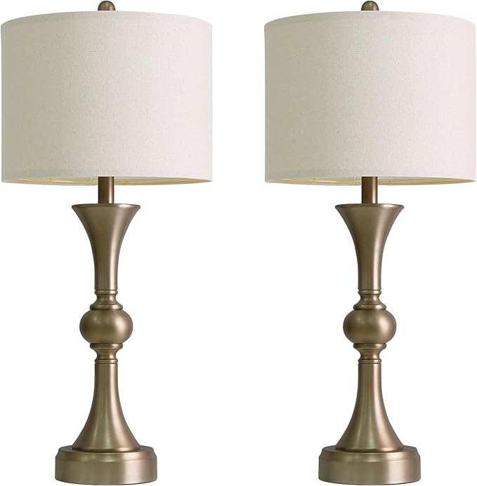 Oneach 28" Modern Table Lamps Set of 2 for Living Room, Warm Gold Bedside Lamps with USB Ports, Nightstand Lamps Set for Bedroom Farmhouse Lamp End Table Lamps (Bulbs not Included)