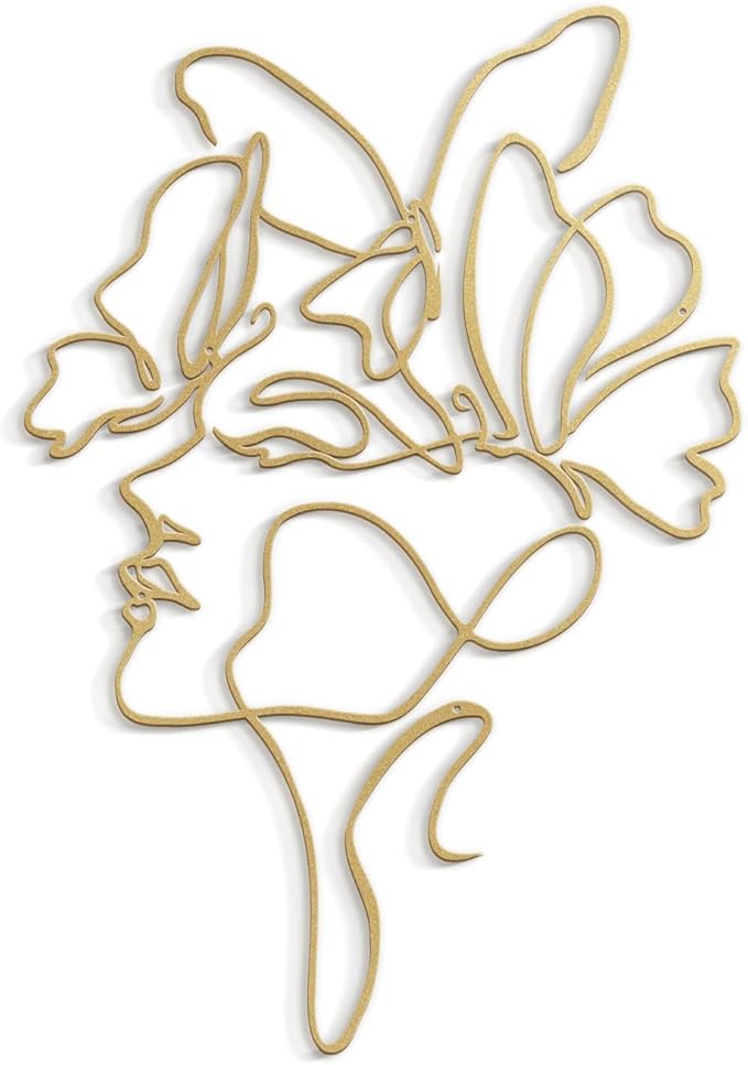 SIGNLEADER Metal Wall Art Decor Abstract Line Women Face Modern Abstract Wall Sculpture Hangings Home Decoration for Living Room, Bedroom, Bathroom, Kitchen, Outdoor - 18" Gold