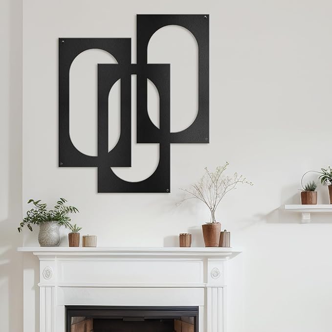 SIGNLEADER Metal Wall Decor Interlocking Abstract Geometric Minimalist Modern Luxury Wall Sculpture Hangings 3D Statue Home Decoration for Living Room, Bedroom, Bathroom, Kitchen, Fireplace, Office - 24" Black