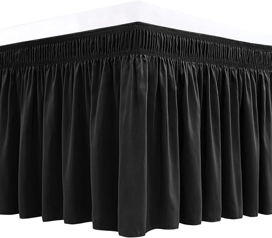 Biscaynebay Wrap Around Bed Skirts for Full & Full XL Beds 22" Long Drop, Black Adjustable Elastic Dust Ruffles Easy Fit Wrinkle Resistant Silky Luxurious Fabric Machine Washable