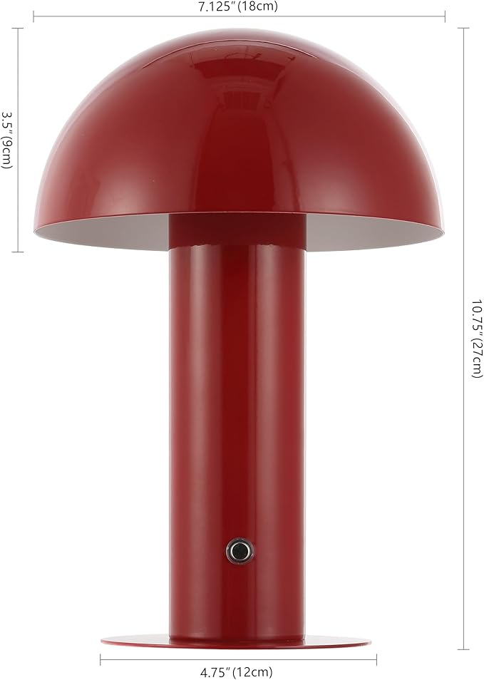 JONATHAN Y JYL7115G Boletus 10.75" Contemporary Bohemian Rechargeable/Cordless Iron Dimmable Integrated LED Mushroom Table Lamp, Red, for Desk, Bar Console, Vanity