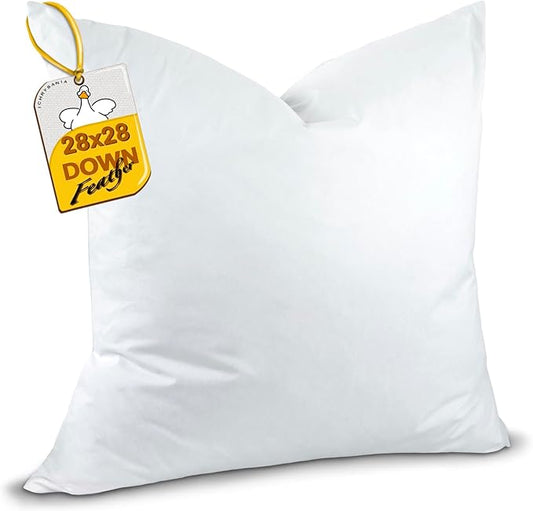 Ichrysania Down and Feather Euro Pillows Set of 1, Square Decorative Throw Pillows for Couch, Sofa, Chair, Bed,or Floor Cushions 28x28 (Inch, 28, 28x28)