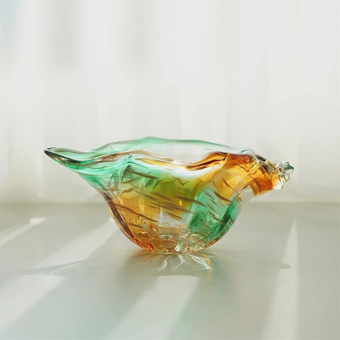 9inch Blown Glass Shell Vase,Handmade Seashell Potpourri Holder Art Glass Conch Seashell Figurine Collectibles Unique Conch Bowl for Home Decor Valentines Day Gift,Colorful