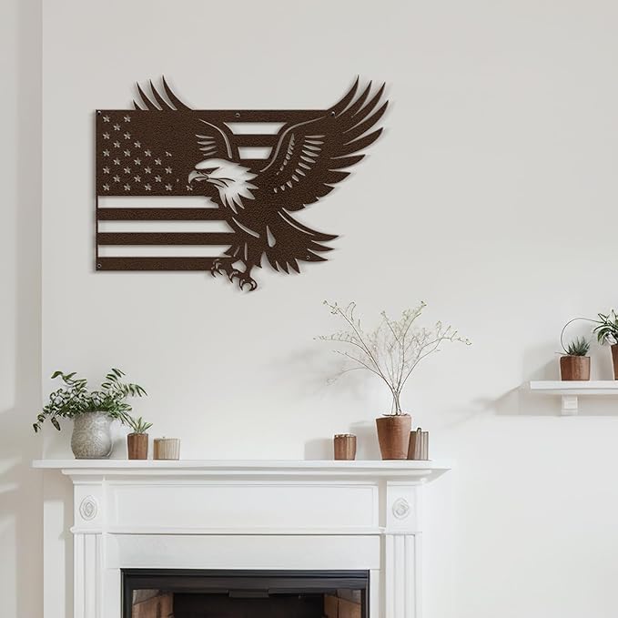 SIGNLEADER Metal Wall Art Decor American Flag with Eagle Minimalist Modern Abstract Wall Sculpture Hangings Home Decoration for Living Room, Bedroom, Bathroom, Kitchen, Outdoor - 18" Bronze