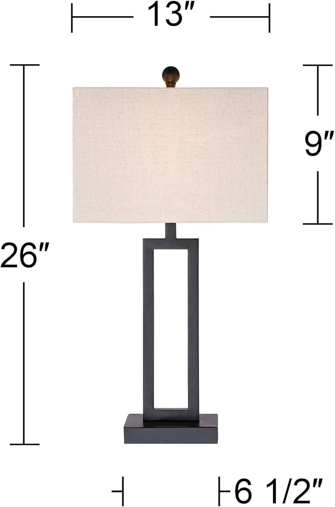 360 Lighting Aston 26" High Open Rectangle Modern Table Lamp Black Finish Metal Single Fabric Off-White Shade Living Room Bedroom Bedside Nightstand House Office Home Kitchen Entryway